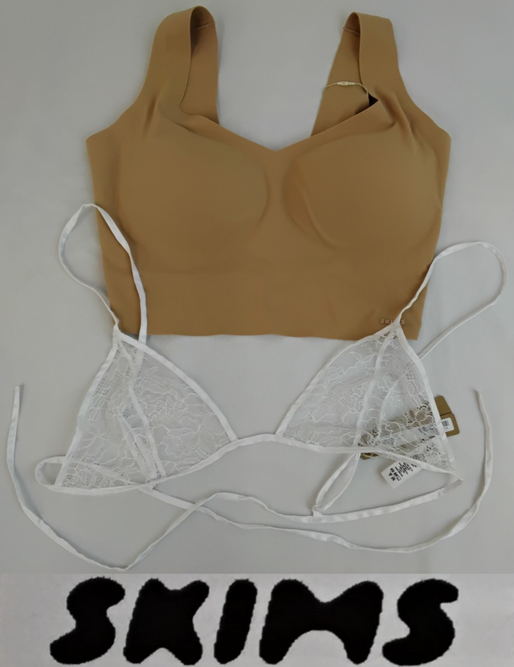 Skims Lot of 2 Bras Size M Plunge Longline Bra & Lace Triangle Bra NWT #Z5987